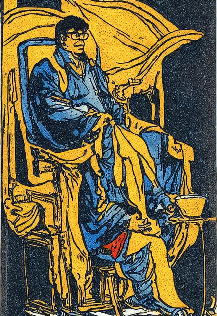 Image similar to Yann LeCun sitting on the throne on a tarot card, illustrated on the Rider–Waite tarot, highly detailed