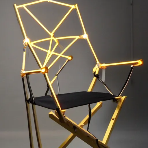 Prompt: futuristic sci - fi professional lighting. hobby diy engineering photo. tensegrity captain's chair