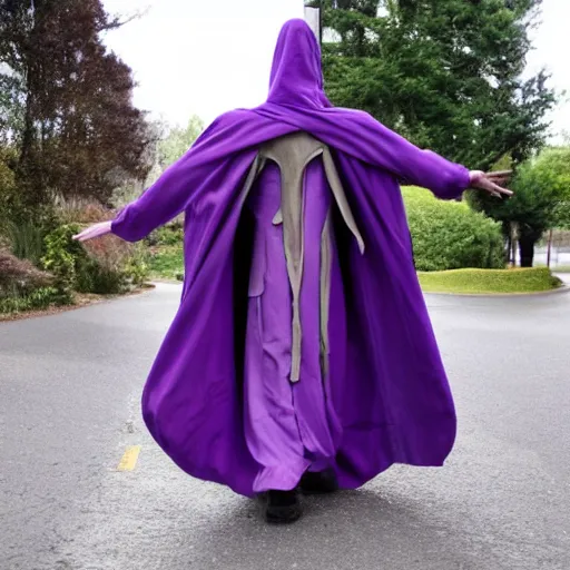 Image similar to purple cloak, full body, creepy