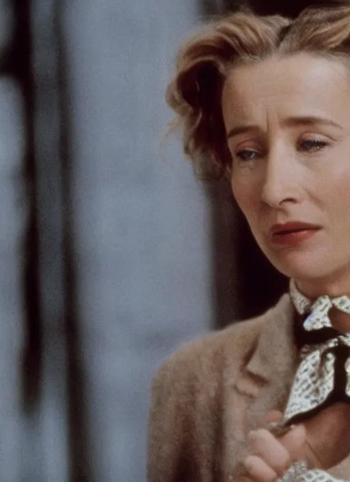 Image similar to film still of Emma Thompson in Schindler's List, 4k