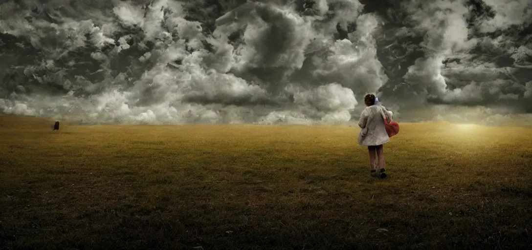 Image similar to imagine there's no heaven. it's easy if you try. please, dream of a perfect world because i can't, i'm too tired and hurt to do it my self. hyper realistic, cinematic, warm light, gloomy mood, 4 k, film, in the style of michel gondry's videoclip