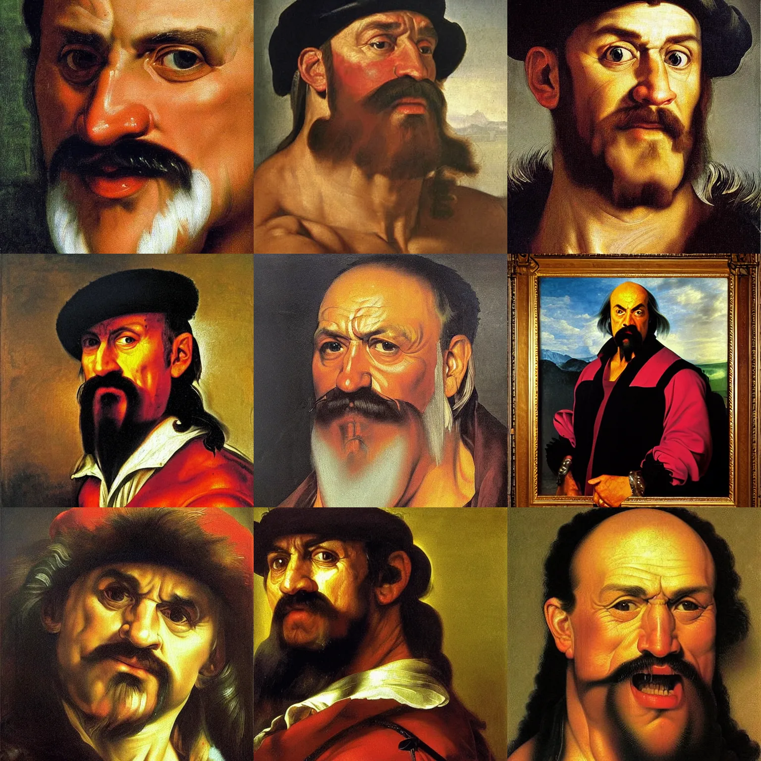Prompt: vibrant oil painting of hulk hogan with white facial hair baroque masterpiece painting by caravaggio, rembrandt, rubens