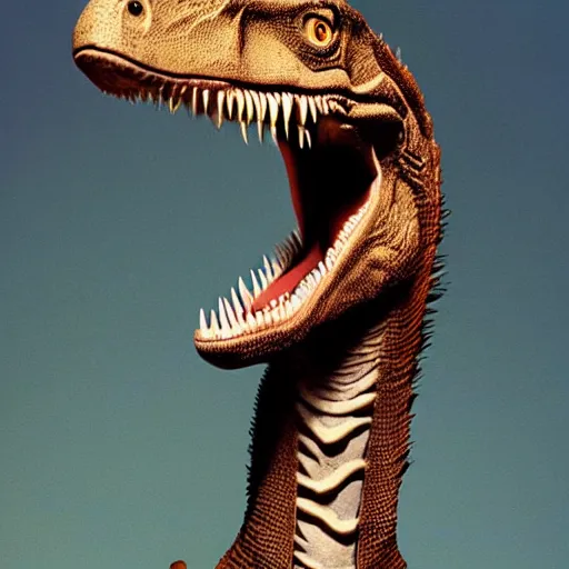 Image similar to velociraptor dinosaur photographed by Annie Leibovitz