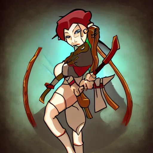 Image similar to a beautiful archer girl in the style of Xavier Houssin, wakfu, dofus