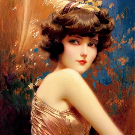 Image similar to detailed portrait of art deco anime girl, painting by gaston bussiere, craig mullins, j. c. leyendecker