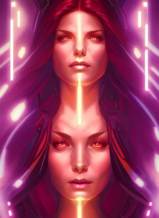 Image similar to symmetry portrait of jean grey from 9 0 s x - men, glowing lights, intricate, elegant, highly detailed, digital painting, artstation, concept art, smooth, sharp focus, illustration, art by artgerm and greg rutkowski and alphonse mucha