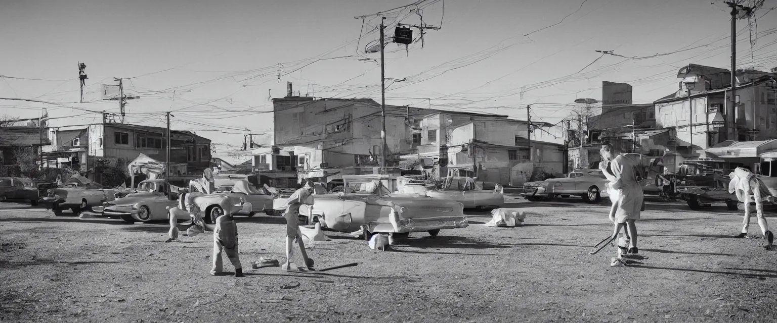 Prompt: detailed sharp photograph in the style of popular science circa 1 9 5 5 and gregory crewdson of an hockey game