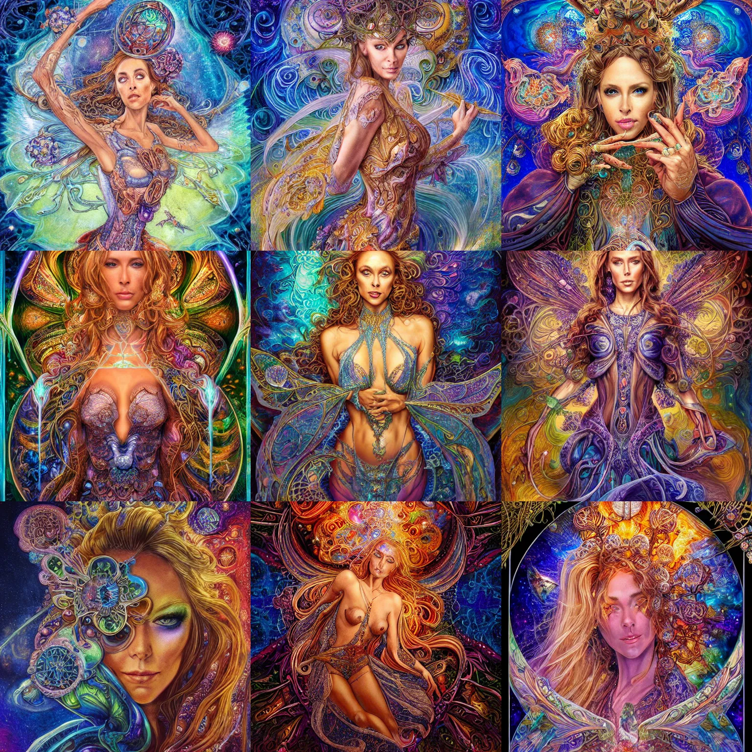 Prompt: WLOP, A highly detailed tarot card of Nicole Aniston fractal by josephine wall, audrey kawasaki,Virgil Finlaytim hildebrandt,liam wong,Mark Riddick,aoi ogata,mao hamaguchi,thomas kinkade,ernst haeckel,,trending on artstation,beeple