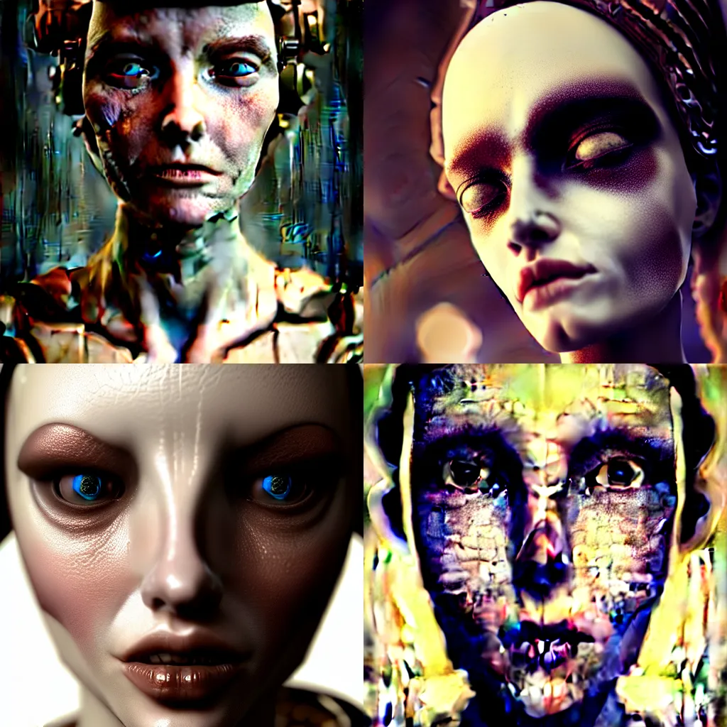 Prompt: Portrait of a beautiful steampunk female android, cracked porcelain face, steam, exposed inner gears, soulful eyes, high detail, realistic octane render