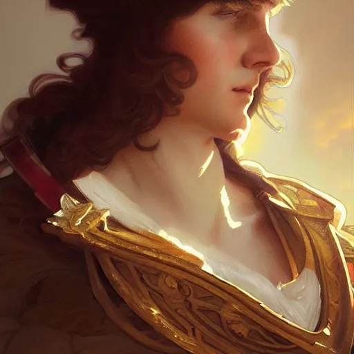 Prompt: Napoleon , closeup,, intricate, elegant, highly detailed, digital painting, artstation, concept art, matte, sharp focus, illustration, art by Artgerm and Greg Rutkowski and Alphonse Mucha