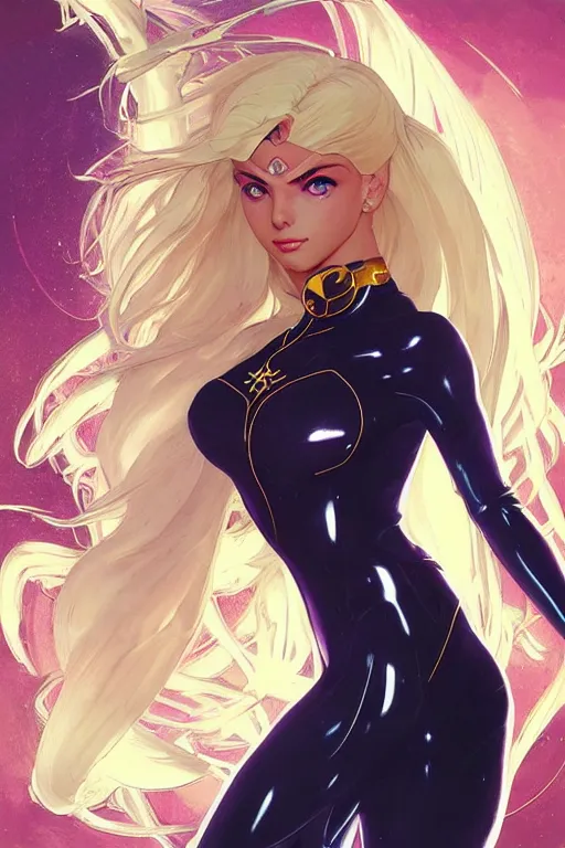 Image similar to gta blonde sailor moon normani as aeon flux profile picture by greg rutkowski, dynamic pose, intricate, futuristic, fantasy, elegant, by stanley artgerm lau, greg rutkowski, thomas kindkade, alphonse mucha, loish, norman rockwell, fantasy lut, asymmetric, long hair, retro computer graphics, video game, fluid lines,