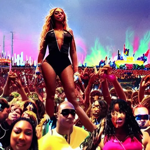 Prompt: “ buff beyonce surviving astroworld festival after nine deaths, actual photograph ”