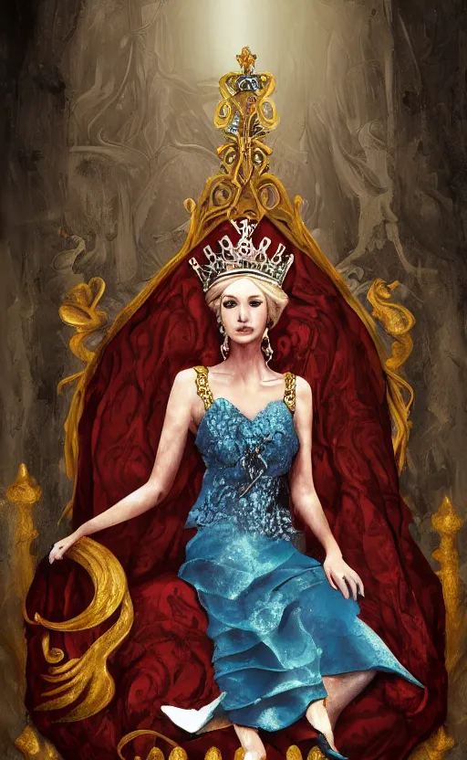 Prompt: queen sitting on a throne, fantasy, digital art, smooth painting, ultra realistic,