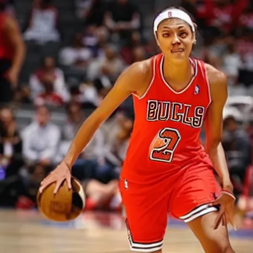 Image similar to candace parker playing basketball in a chicago bulls jersey