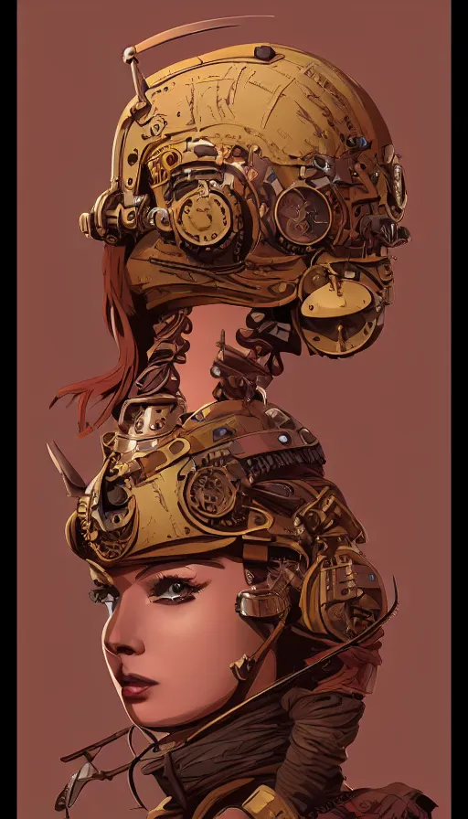 Prompt: steampunk helmet, female warrior, sharp focus, james gilleard, moebius, print, game art