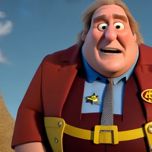 Image similar to gerard depardieu as a pixar disney character from up 2 0 0 9 unreal engine octane render 3 d render photorealistic