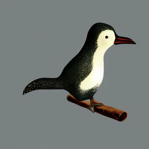 Image similar to wood penguin in the wild. fantasy art.