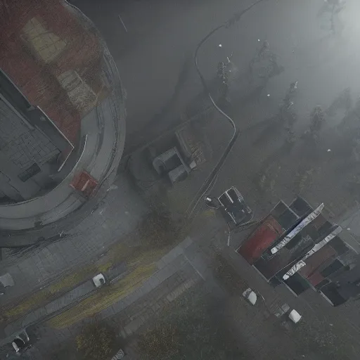 Image similar to playstation 5 screenshot of unstable silent hill, overhead view