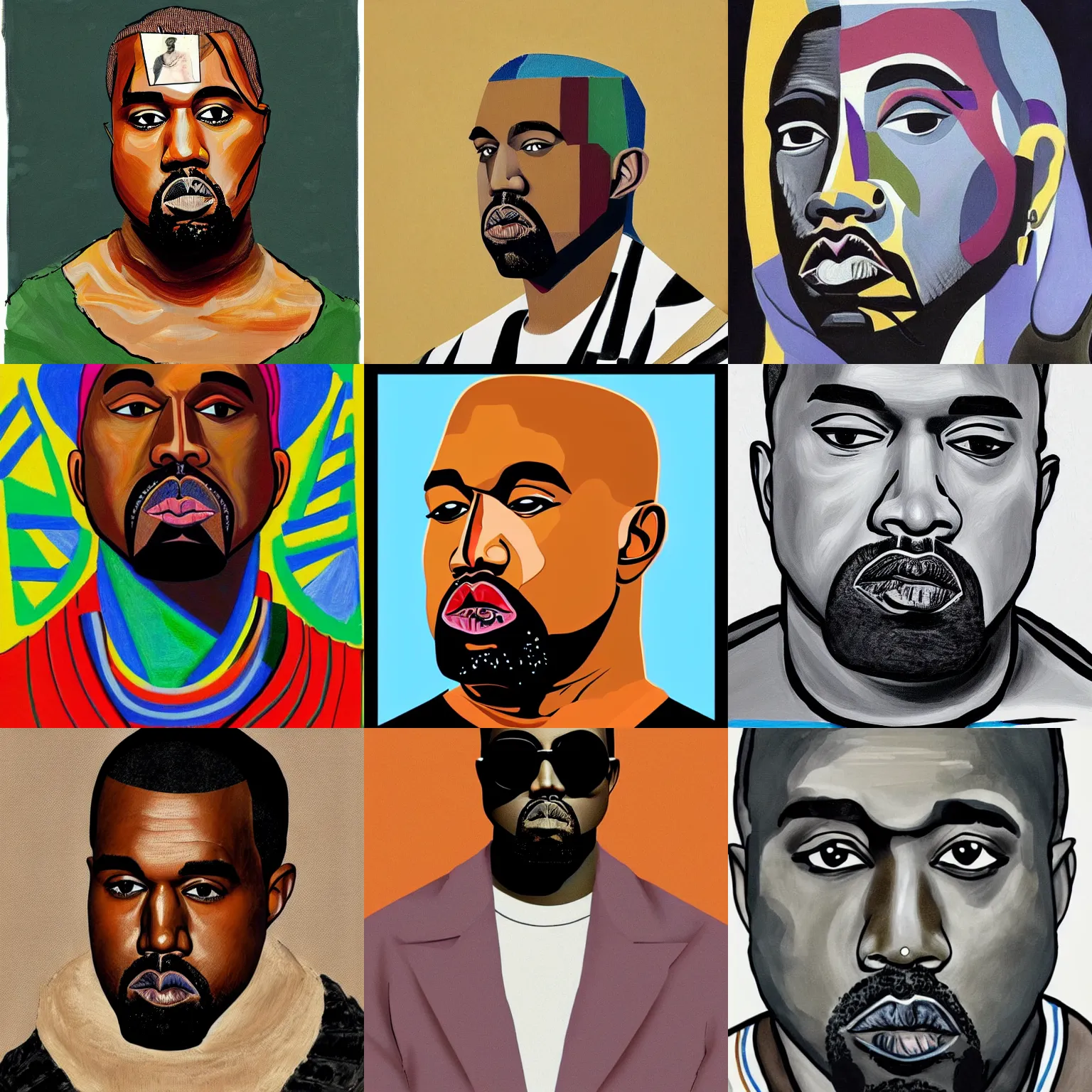 Prompt: portrait of Kanye West in the style of Pablo Picasso