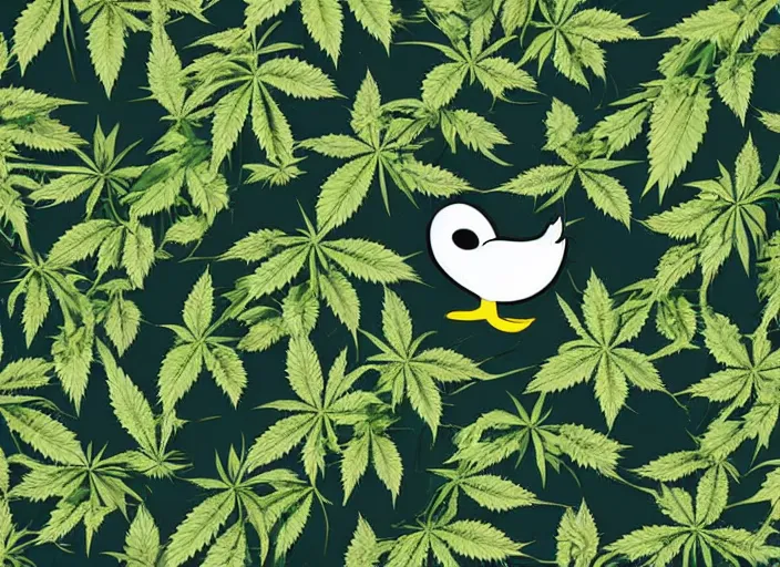 Image similar to !dream duck, marijuana leaves, duck surrounded by weed leaves