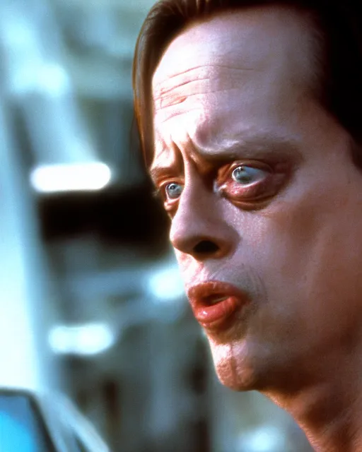 Prompt: film still close - up shot of steve buscemi in the movie terminator 2. photographic, photography