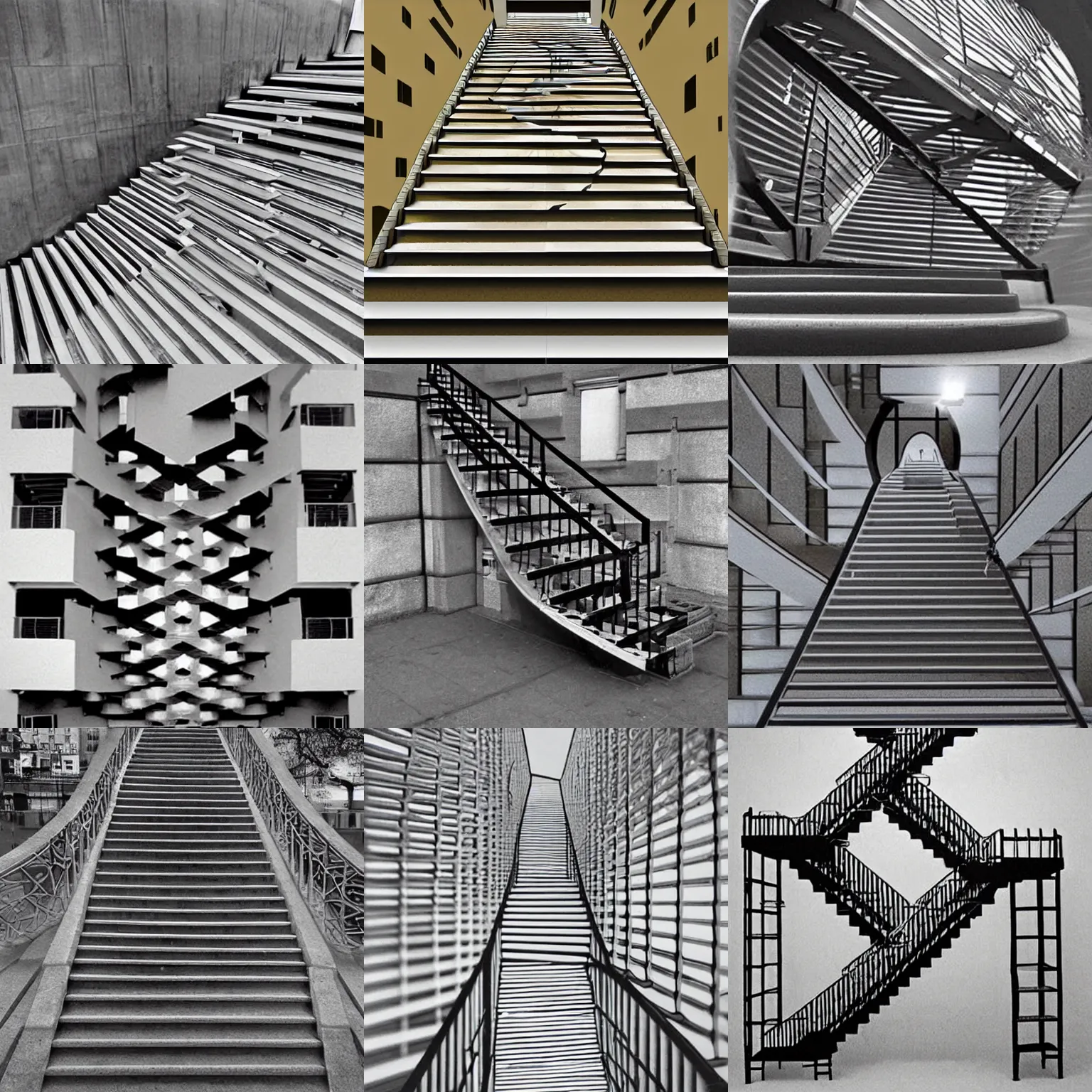 Prompt: impossible stairs, optical illusion, escher
