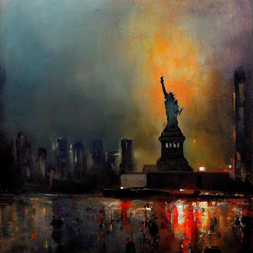 Image similar to statue of liberty painting by jeremy mann