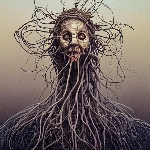 Prompt: a terrifying nature organic portrait of the flying spaghetti monster. natural lighting art dawn. highly detailed. colourful. moody. artstation, 4 k, by gerald brom zdzisław beksinski, and ansel adams and studio ghibli, horror, lots of sakura flowers, lovely, desperate