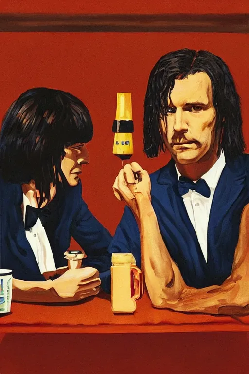 Prompt: pulp fiction painted by wes anderson