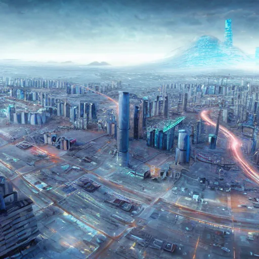 Prompt: norilsk orbit city cityscape, environmental concept art, rendered in unreal engine, cyberpunk