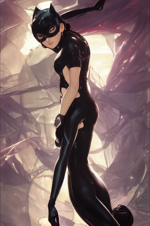 Image similar to anime key visual of a beautiful female, catwoman, cinematic, stunning, highly detailed, digital painting, artstation, smooth, hard focus, illustration, art by artgerm and greg rutkowski and alphonse mucha, aniplex