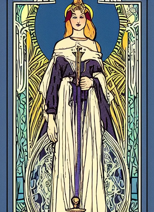 Image similar to high priestess tarot card, major arcana, art nouveau