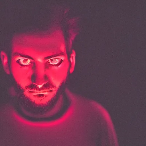 Image similar to a man with red glowing eyes