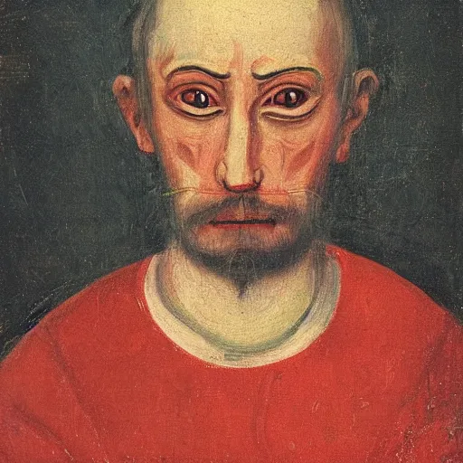 Image similar to portrait of alexander abdulov, with a red eyes, satanic body, head of old man