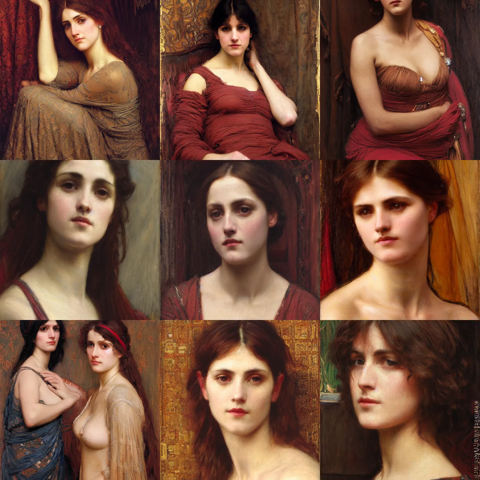 Prompt: decolletage intricate portrait by john william waterhouse and Edwin Longsden Long and Theodore Ralli and Nasreddine Dinet, oil on canvas. Cinematic, hyper realism, dramatic lighting, high detail 8k