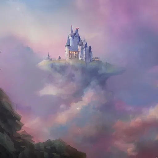 Prompt: a beautiful painting of a castle in the sky, artstation