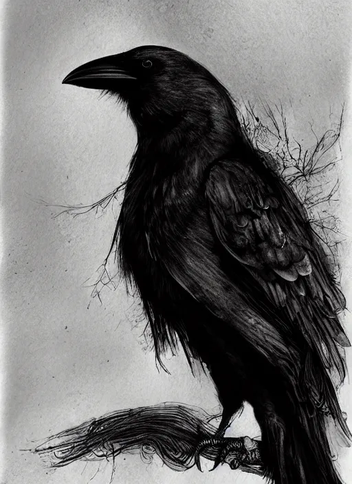 Prompt: portrait, The crow that watches over the souls of the dead, watercolor, dramatic lighting, cinematic, establishing shot, extremely high detail, foto realistic, cinematic lighting, pen and ink, intricate line drawings, by Yoshitaka Amano, Ruan Jia, Kentaro Miura, Artgerm, post processed, concept art, artstation, matte painting, style by eddie mendoza, raphael lacoste, alex ross