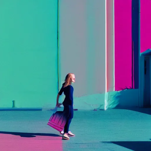 Image similar to Still shot of woman walking, photography, chromatic aberration, 4k