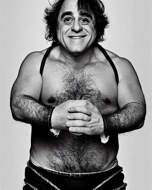 Image similar to portrait of danny devito as a professional wrestler. photographic, photography