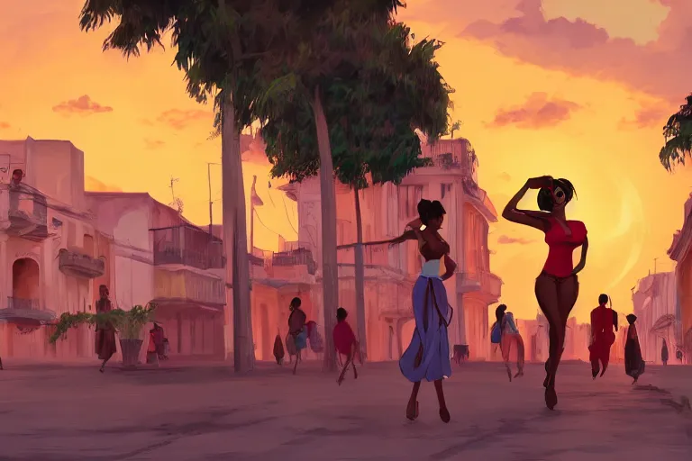 Prompt: concept art, cuban women in havana, digital anime art, good lighting, sunset