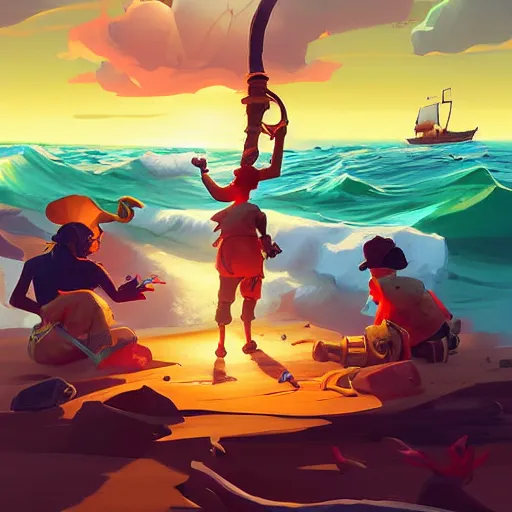 Image similar to painting treasure on sea of thieves game smooth median photoshop filter cutout vector, behance hd by jesper ejsing, by rhads, makoto shinkai and lois van baarle, ilya kuvshinov, rossdraws global illumination