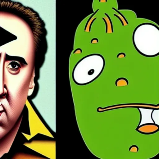 Image similar to Nicolas Cage as a pickle man known as picolas cage