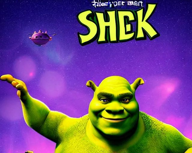 Prompt: Shrek 5: Shrek versus Robot Aliens, Movie Poster