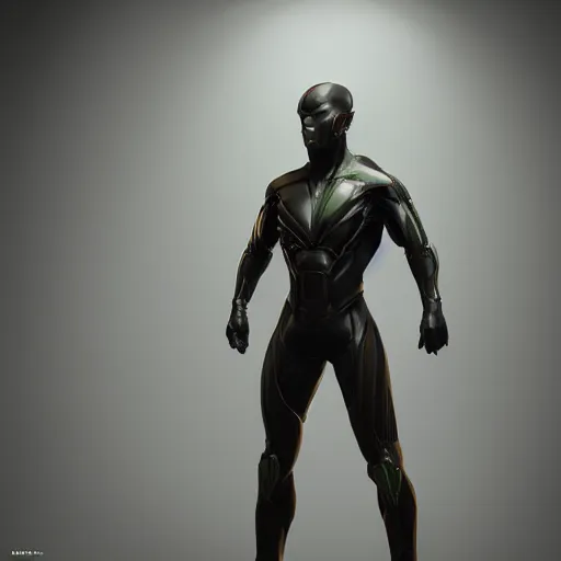 Image similar to photo of a superhero that is half human half alien, photorealistic, octane render, unreal engine, 8 k, high detailed