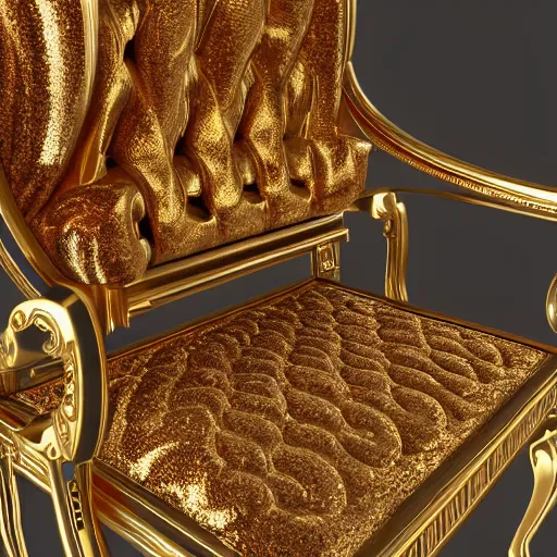 Prompt: a realistic render of a barock chair with gold and much ornament, ultra details, 8k,