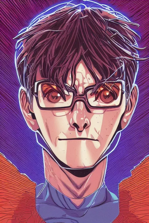 Image similar to a close - up of a evangelion head, drawn by robbie trevino and dan mumford, poster, forty - five degree perspective composition, digital art, comic art, concept art