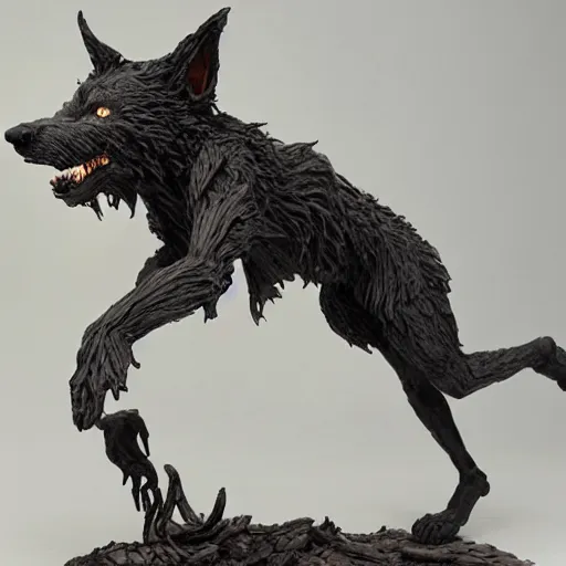 Prompt: leaping werewolf clay sculpture, by anna podedworna and ellen jewett, artstation