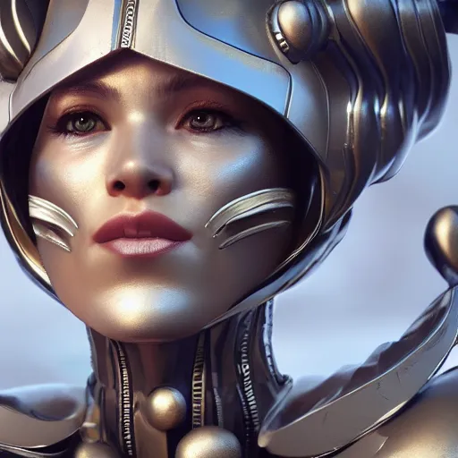 Prompt: closeup portrait of barbarella queen of the galaxy, silver space suit, intricate, unreal engine 5 rendered, octane rendered, art style by klimt and nixeu and ian sprigger and wlop and krenz cushart