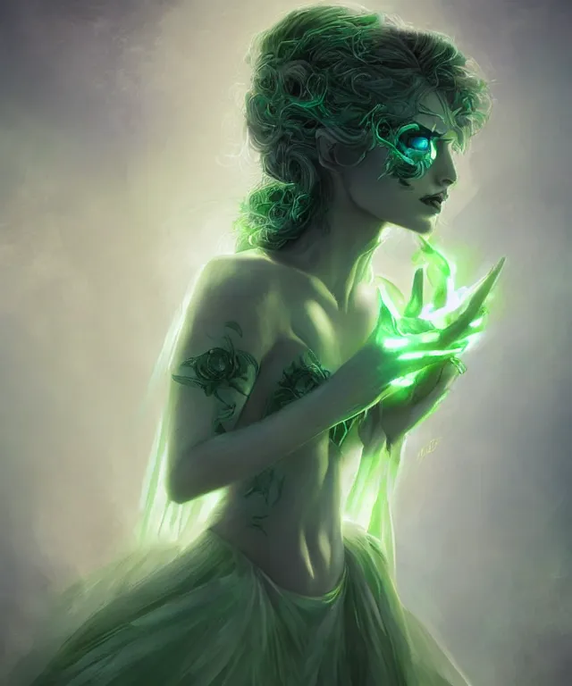 Prompt: cute friendly green alien bride by charlie bowater and titian and artgerm, intricate, face, wedding, elegant, electric blue mist, beautiful, highly detailed, dramatic lighting, sharp focus, trending on artstation, artstationhd, artstationhq, unreal engine, 4 k, 8 k