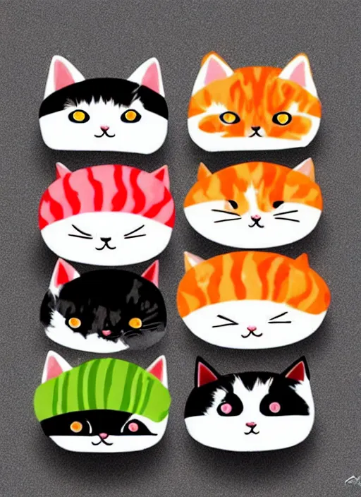 Image similar to clear photorealistic picture of adorable cats made out of sushi